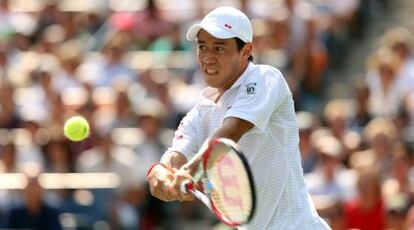 Kei Nishikori en el partido contra Novak Djokovic. 