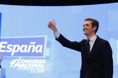 Pablo Casado, el pasado sábado, en el Congreso del PP celebrado en Madrid.