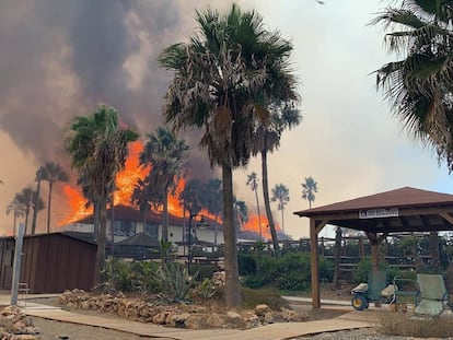 Vista del incendio forestal de este sábado en Estepona (Málaga).