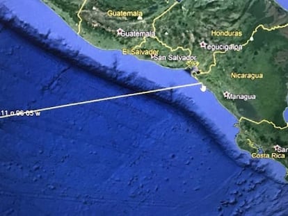 Mapa facilitado por Estados Unidos de la posible trayectoria del tsunami.