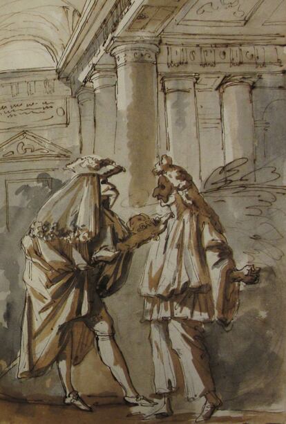 'Escena de la Commedia dell’Arte', de Antonio Primo. Cuaderno italiano, p. 233. Hacia 1761 - 1764