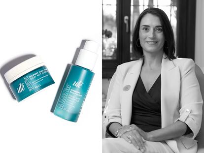 A la izda., Recovery Night Cream y Renewing Night Serum, ambos de ULÉ. A la dcha., Irene Urdiales, responsable del equipo de Psicología y del área de terapias de la Clínica Buchinger Wilhelmi en Marbella.