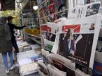 Tehran (Iran (islamic Republic Of)), 08/11/2020.- A copy of Iranian daily newspaper Shargh with a picture of US president-elect Joe Biden and head line 'No to populism' referring to his victory against Trump, in front of a kiosk in Tehran, Iran, 08 November 2020. Media reported that Iranian President Rouhani on 08 November expressed his hopes that the next US administration will return to the nuclear deal and make up the past three years mistakes towards Iran. Biden defeated incumbent US President Donald J. Trump. (Elecciones, Estados Unidos, Teherán) EFE/EPA/ABEDIN TAHERKENAREH