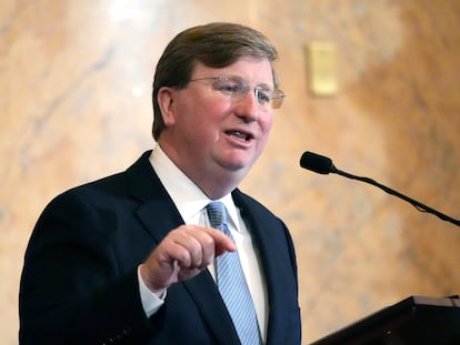 FILE - Mississippi Republican Gov. Tate Reeves delivers his State of the State address to the Mississippi State Legislature, Feb. 26, 2024, at the state Capitol in Jackson, Miss.
