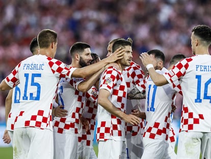 Los jugadores de Croacia celebran su primer gol ante los Países Bajos el pasado miércoles en la semifinal de la Liga de las Naciones.