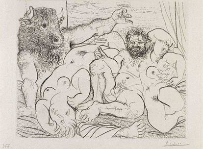 <i>Escena báquica con Minotauro</i> (18 de mayo de 1933), de Pablo Picasso, perteneciente a la <i>Suite Vollard.</i>