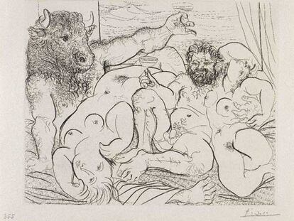 <i>Escena báquica con Minotauro</i> (18 de mayo de 1933), de Pablo Picasso, perteneciente a la <i>Suite Vollard.</i>