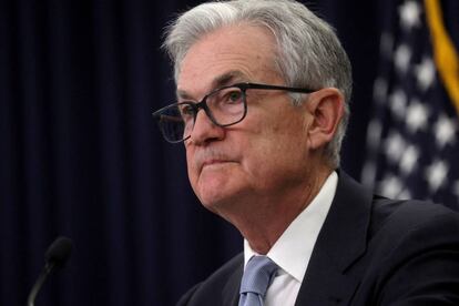 FILE PHOTO: Federal Reserve Board Chair Jerome Powell holds a news conference after the Fed raised interest rates by a quarter of a percentage point following a two-day meeting of the Federal Open Market Committee (FOMC) on interest rate policy in Washington, U.S., March 22, 2023. REUTERS/Leah Millis/File Photo