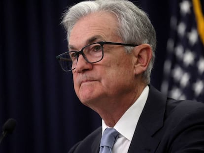 FILE PHOTO: Federal Reserve Board Chair Jerome Powell holds a news conference after the Fed raised interest rates by a quarter of a percentage point following a two-day meeting of the Federal Open Market Committee (FOMC) on interest rate policy in Washington, U.S., March 22, 2023. REUTERS/Leah Millis/File Photo