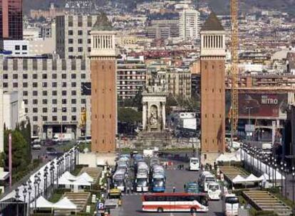 Vista de la plaza de Espanya, a media mañana de ayer.