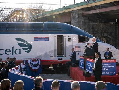 El presidente de Estados Unidos, Joe Biden, durante un acto en el túnel de Baltimore y Potomac (B&P), en enero pasado en Baltimoe (Maryland).