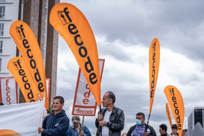 Integrantes de la Federación Colombiana de Educadores durante la protesta del 12 de junio.