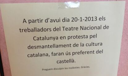 Cartel colocado en el TNC.