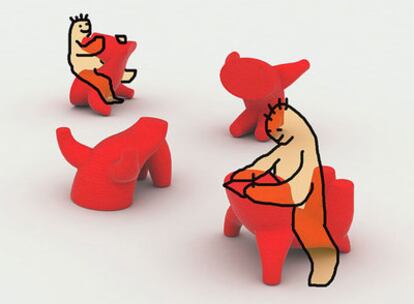 Micos, diseño de El Último Grito para la firma italiana Magis. Es un objeto infantil de uso polivalente que adopta distintas formas; puede convertirse en asiento, tobogán o caballito.