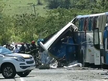 Captura de televisión del accidente ocurrido este miércoles en el Estado de São Paulo, Brasil.