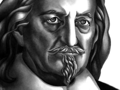 Thomas Hobbes, filósofo, dibujo de Marisol Calés.