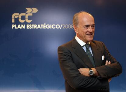 Baldomero Falcones, presidente del grupo, en la presentación del plan estratégico 2008-2012 de FCC el pasado miércoles en Madrid.