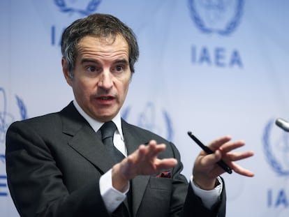 El director general del Organismo Internacional de la Energía Atómica, Rafael Mariano Grossi, durante la conferencia de prensa de este lunes.