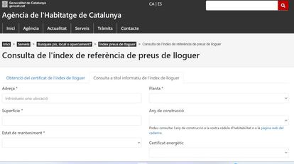 Captura de pantalla del índice de referencia de precios del Alquiler de la Generalitat de Catalunya