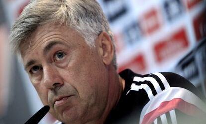 Ancelotti, esta mañana en la rueda de prensa.