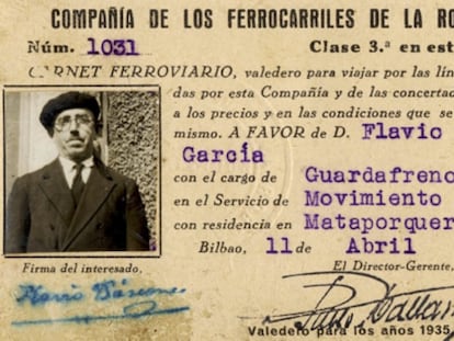 Carnet ferroviario de Flavio Báscones García en 1936.