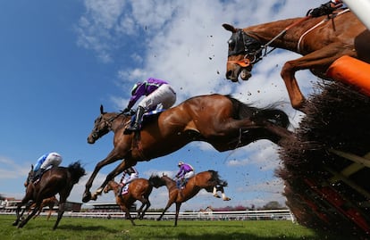 Corrida de cavalos em Haydock, Inglaterra, em que o vencedor ganha mais de 3 milhões de euros. 19 de abril de 2014.