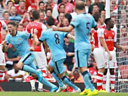 Demichelis celebra el gol del empate ante el Arsenal.