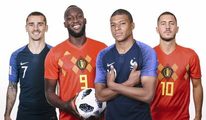 Griezmann, Lukaku, Mbappé e Hazard: os craques de Bélgica e França.