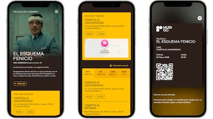 Muestra de un boleto digital emitido por la membresía MUBI GO.