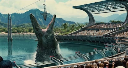 The Mosasaurus in the film 'Jurassic World' (2015). 