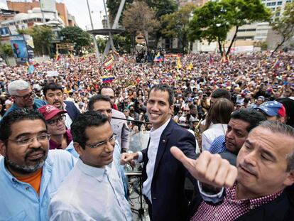 Juan Guaidó durante una manifestación en Caracas tras su regreso a Venezuela.