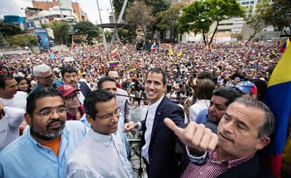 Juan Guaidó durante una manifestación en Caracas tras su regreso a Venezuela.