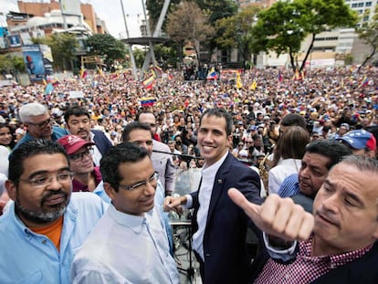 Juan Guaidó durante una manifestación en Caracas tras su regreso a Venezuela.