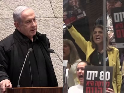 Vídeo | Momento en el que familiares de los rehenes abuchean a Netanyahu en el Parlamento