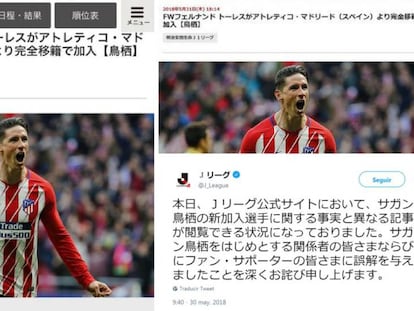 Captura del tuit de la liga japonesa.