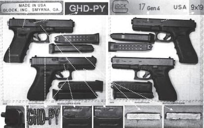 Documentos de la Policía Federal de Brasil, obtenidos por Forbidden Stories, muestran una pistola Glock 9 mm fabricada en Estados Unidos, que fue importada a Paraguay por GHD (código de importador GHD-PY) y a la que posteriormente le fue raspado el número de serie, antes de ser incautada en Brasil.