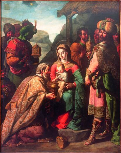 La adoración de los reyes, de José Juárez. 1655. Óleo sobre tela. 207x165 cm.Imágenes sagradas.