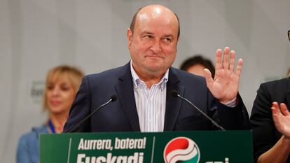 El presidente del PNV, Andoni Ortuzar, comparece en Bilbao el 28 de mayo para valorar los resultados de las elecciones municipales.