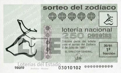 La 'Arquitectura popular española' protagonizaba las ilustraciones de 1991 de la Lotería Nacional. Pero los dibujos de la Lotería de los Jueves, que justo nacía ese año, apostaron por 'El Zodiaco'.