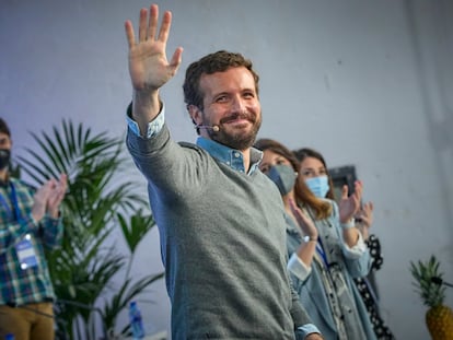 El presidente del Partido Popular, Pablo Casado, participa en el XV Congreso Nacional de Nuevas Generaciones del PP en Espacio Jorge, el sábado pasado en Madrid.