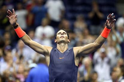 Nadal, tras ganar el partido de cuartos del US Open de 2018.