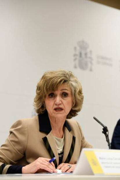 La ministra de Sanidad, Consumo y Bienestar Social, María Luisa Carcedo, en la rueda de prensa para presentar los presupuestos de su departamento.