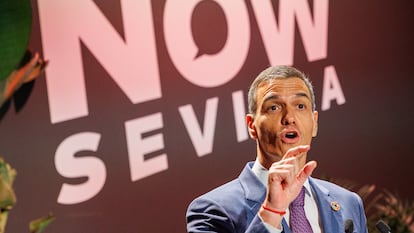 El presidente del Gobierno, Pedro Sánchez, en Sevilla en un acto de la IV Conferencia Internacional de la ONU sobre Financiación al Desarrollo.