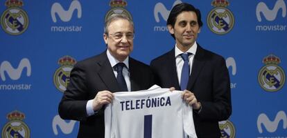 El presidente del Real Madrid, Florentino Pérez, y el de Telefónica, Álvarez-Pallete.