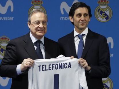 El presidente del Real Madrid, Florentino Pérez, y el de Telefónica, Álvarez-Pallete.