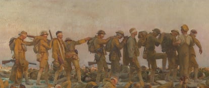 Fila central de soldados en 'Gaseados', el lienzo de Singer Sargent.