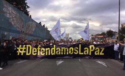 La marcha por los líderes sociales en Bogotá.