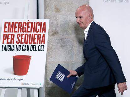 El consejero de Acción Climática, David Mascort, durante la rueda de prensa posterior a la reunión semanal del gobierno catalán . EFE/Andreu Dalmau