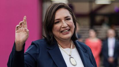 Xochitl Galvez, candidata de la coalición 'Fuerza y Corazon por Mexico', en el Instituto Nacional Electoral.