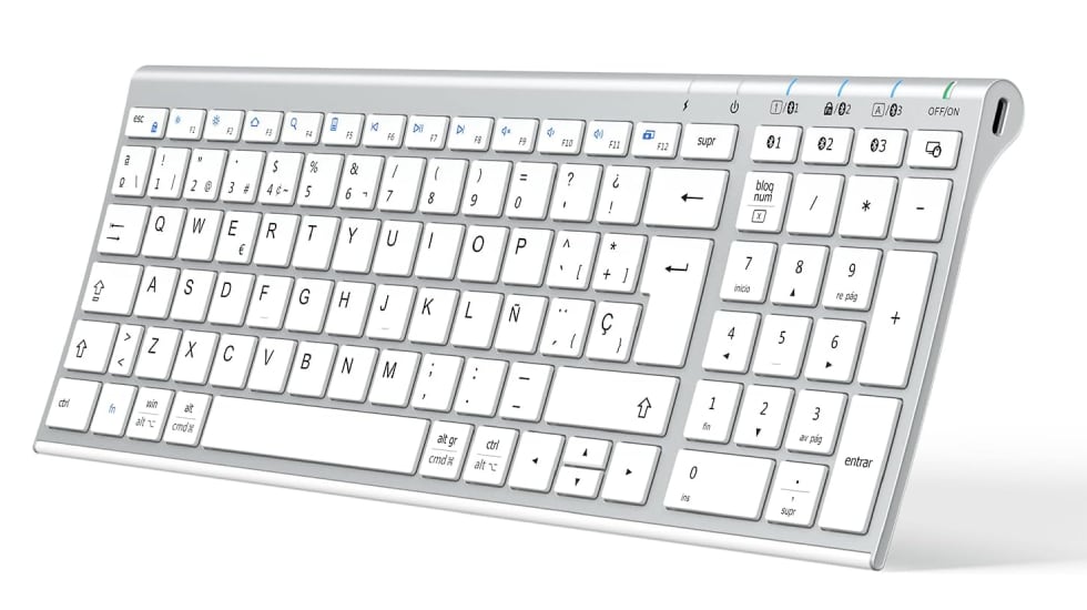 Teclado inalámbrico con diseño ergonómico.